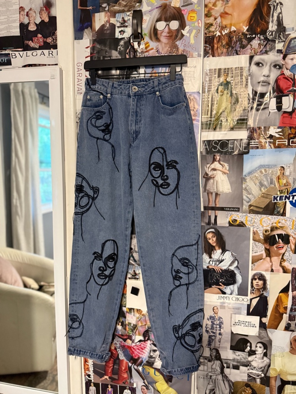 Maniere De Voir Blue Straight-Leg Embroidered Jeans